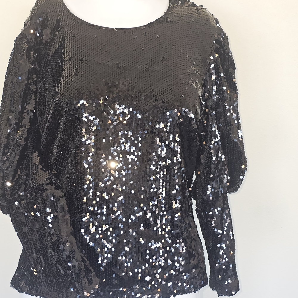 INC International Concepts Black Sequin Blouse